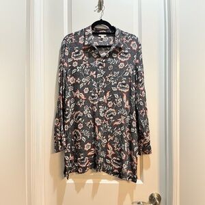 J Jill Black Floral Long Sleeve Button Down Top Armpit To Armpit 22” Large Tunic